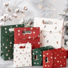 1pc Christmas Paper Gift Bag With Handle, Seasonal Gift Packaging Bag, Used For Cookies, Candy And Other Gift Storage - Multicolor - View 1