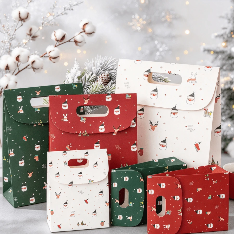 1pc Christmas Paper Gift Bag With Handle, Seasonal Gift Packaging Bag, Used For Cookies, Candy And Other Gift Storage - Multicolor - View 1