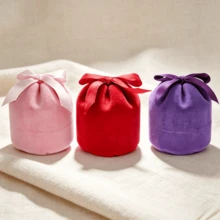 Fashionable Unique Round Flocked Jewelry Box, For Earrings And Rings Storage, Proposal Birthday Surprise Gift Packaging - Same Style In Multiple Colors - View 5