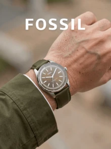Fossil Men's Solar Powered Watch Green Leather Strap Round Brown Dial Silver Case 50M Water Resistant Fashion Wristwatch For Business Wear And Vacation Gift - one-size - View 7
