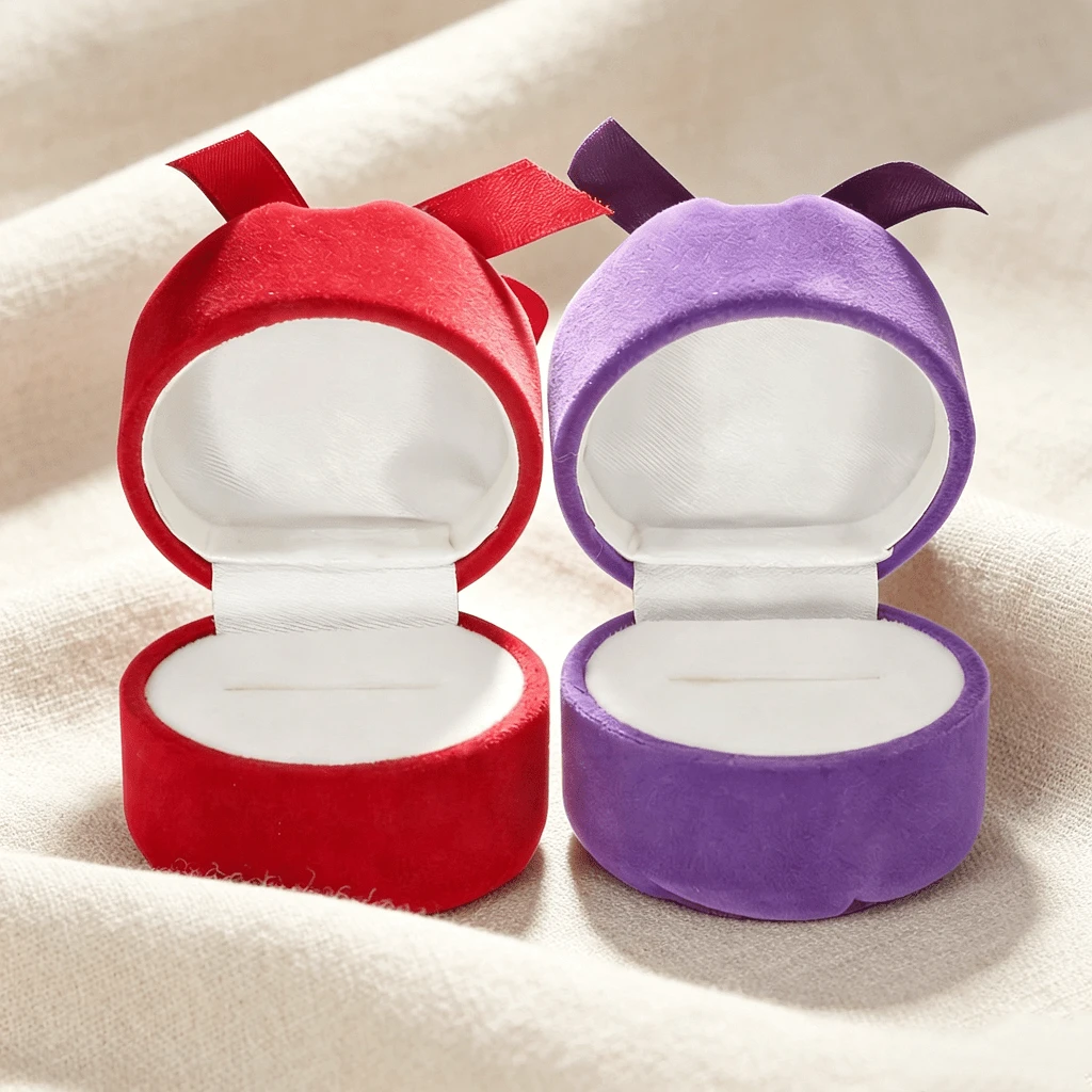 Fashionable Unique Round Flocked Jewelry Box, For Earrings And Rings Storage, Proposal Birthday Surprise Gift Packaging - Same Style In Multiple Colors - View 1