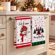 2pcs Snowman And Christmas Tree Pattern Christmas Kitchen Towels, American Country Style Rectangular Hand Towels, Tea Towels, Dish Cloths, Suitable For Kitchen Cleaning, Christmas Party, Winter Home Decor - Multicolor - View 2