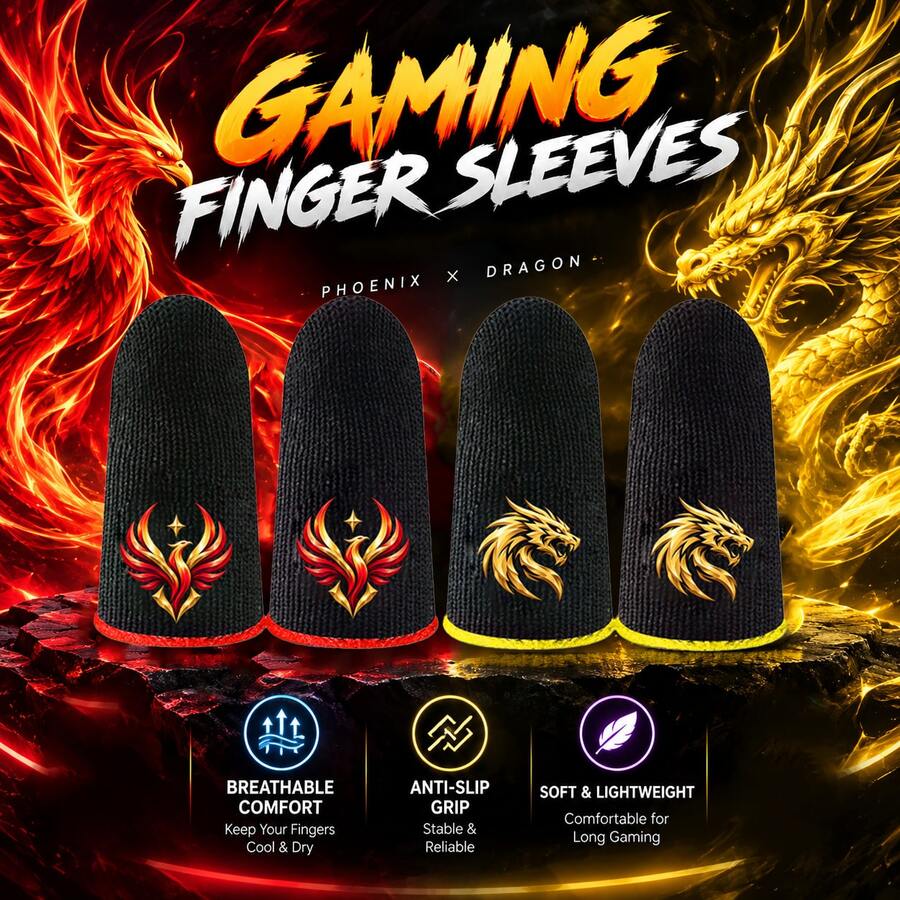 Phoenix & Golden Dragon Gaming Finger Sleeves, High Sensitivity ...