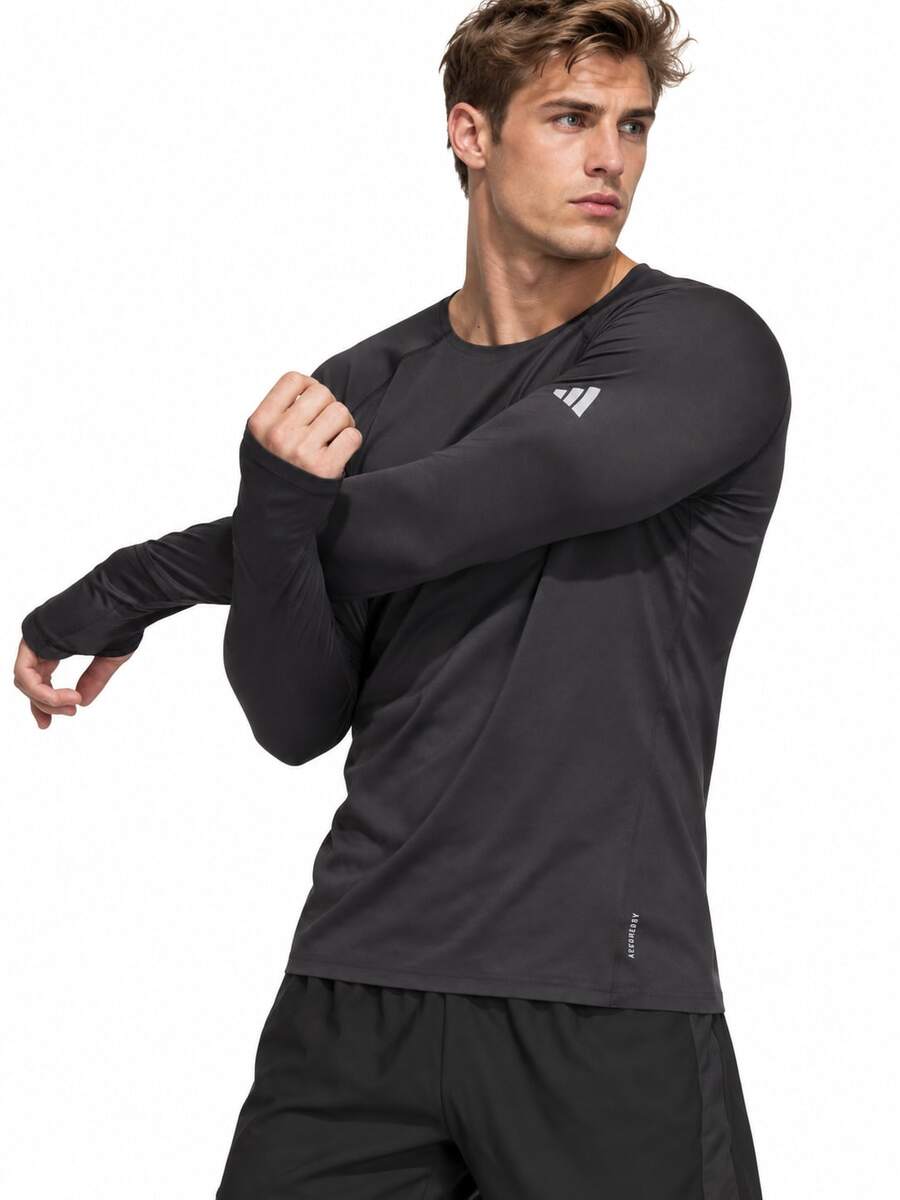 Adidas New Slim-Fit Quick-Drying Casual Men's Sports Long-Sleeved T-Shirt - Black - View 1