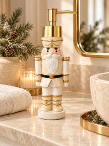 1pc Christmas Nutcracker Soap Dispenser, White And Gold Decorative Hand Soap Pump Bottle For Bathroom Vanity And Holiday Home Decor - F - View 6