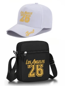 1件/2件裝「Los Angeles 26」字母印花中性街頭風戶外運動棒球帽與斜背包，可調節，送給自己或朋友的禮物 - 彩色 - 查看 15