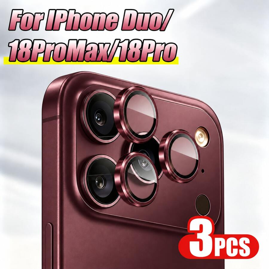 CASECOPS 3pcs/1set Burgundy Camera Lens Protector Film, Compatible With IPhone Duo/18 Pro Max/18 Pro Series, Ultra Durable High Definition Separate Lens Film, Anti-Scratch Ultra Thin Tempered Glass Lens Cover, 9H Tempered Glass Metal Camera Screen Protector Film, Halloween Gift