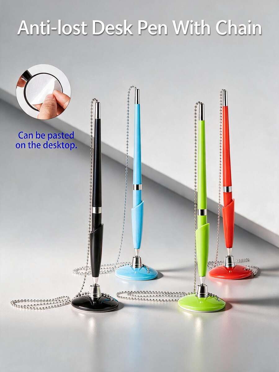 4pcs Self-Adhesive Base Desk Pens, Minimalist Hotel Bank Counter Fixed Desk Pens, Wholesale Business Desktop Writing Stationery, Suitable For Front Desk Office - Counter Pen - View 1