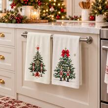 2pcs Christmas Tree And Nutcracker Pattern Christmas Kitchen Towels, Rectangular Hand Towels, Tea Towels, Dish Cloths, Suitable For Kitchen Cleaning, Home Baking, Christmas Party, Winter Holiday Home Decor And Christmas Gifts - Multicolor - View 3