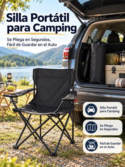 1 Pieza Silla Plegable De Camping Alto Respaldo Ergonómica Tela Transpirable Con Bolsillo Lateral Portátil Con Bolsa De Almacenamiento Para Excursión Pesca Picnic Y Uso En Casa