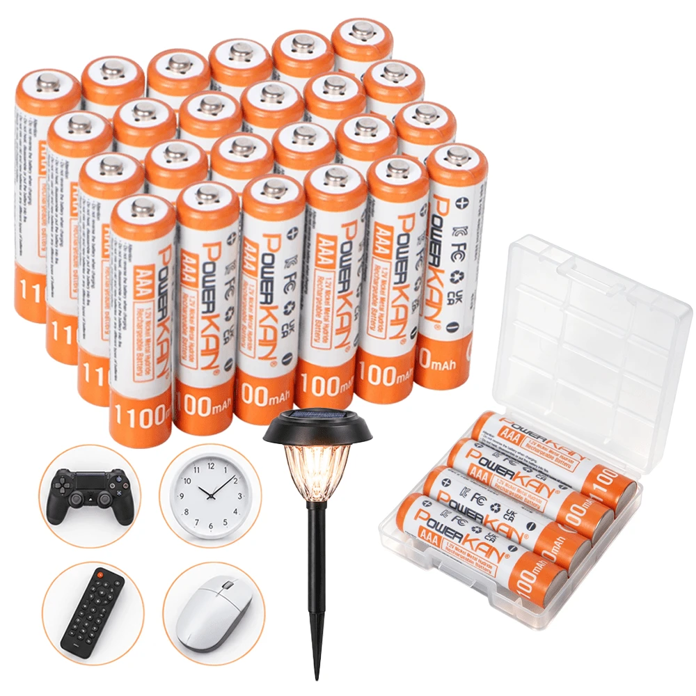 powerKAN Pin sạc AAA dung lượng cao 1100mAh Ni-MH 1.2V, lý tưởng cho đèn năng lượng mặt trời, dây đèn LED, điều khiển từ xa, chuột không dây, đèn pin