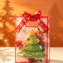 1 pieza Bolsa de regalo transparente de Navidad, bolsa de transporte de PVC portátil con asa, bolsa de embalaje de regalo navideño para recuerdos de fiesta - Multicolor - Ver 2