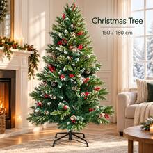 PVC Holiday Christmas Tree 350 594 Tips With Berry Pine Cone Decor For Seasonal Display - Green - View 2