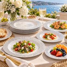 10/20/25pcs (7.5 Inch/10.25 Inch) White Base Silver Rim Plates, Multiple Set Options, Kitchen Tableware, High Quality Appetizer Plates, Easy To Clean, Suitable For Serving Dishes, Fruits, Salads, Desserts, Appetizers, Also Used For Halloween And Christmas Parties. - White - View 7