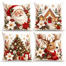 Set 4 Sarung Bantal Natal, Rumah Kue Jahe Santa Claus, Pohon Natal & Rusa Kutub, Sarung Bantal Dekoratif, Sarung Bantal Sofa Liburan, Cocok Untuk Ruang Tamu dan Kamar Tidur, Desain Resleting Tersembunyi, Isian Bantal Tidak Termasuk - MultiWarna - View 7