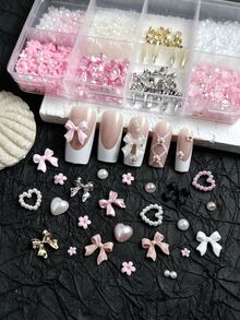 12-Grid Bow Nail Art Decorations, Multi-Color Mixed Bows, Ribbons, Pearls, Rhinestones Nail Charms Wholesale - Multicolor - View 3