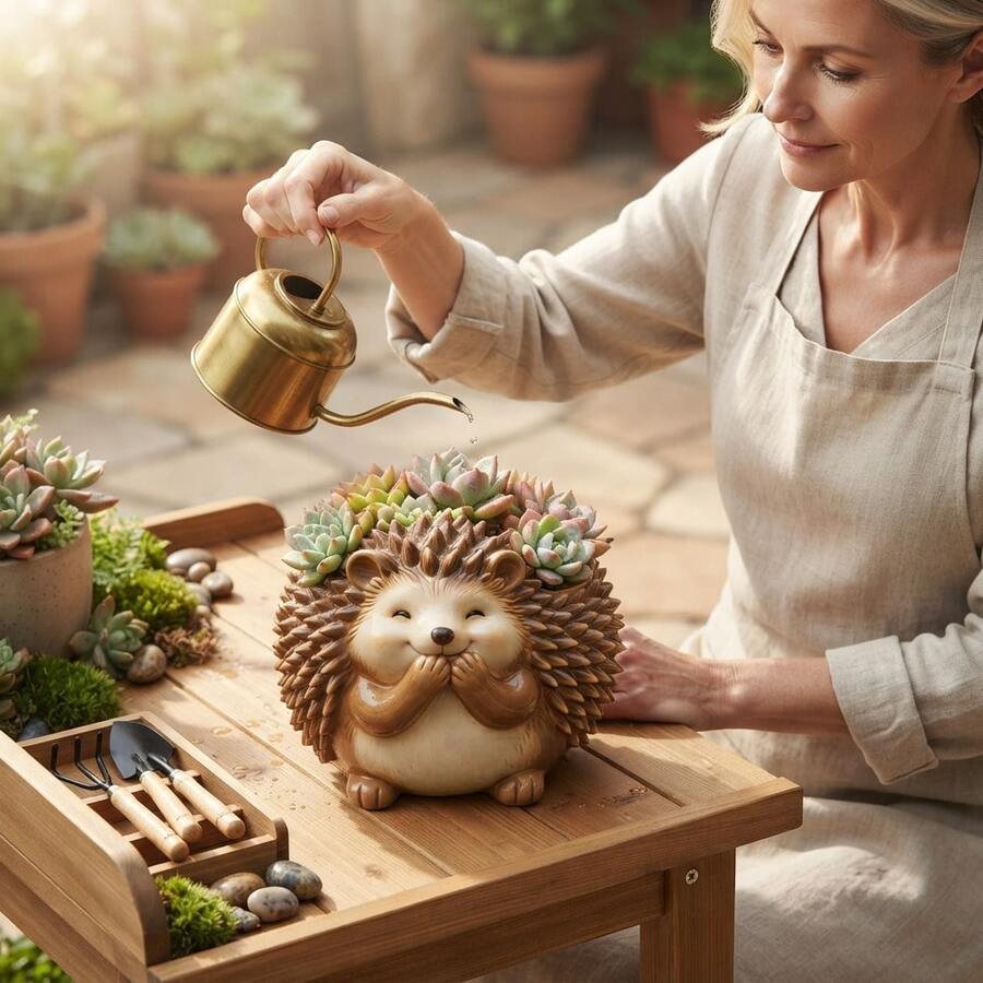 1pc Hedgehog Planter Pot For Succulents And Flowers, Garden Balcony Windowsill Planting Pot - A - View 1