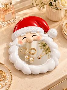 Santa Christmas Vanity Tray With Mirror Surface, Decorative Jewelry Holder For Rings Earrings And Small Accessories, Cute Holiday Desk Decor For Bedroom Dresser Makeup Table - Multicolor - View 7