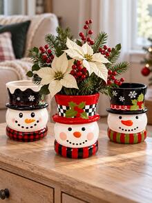 1pc Cute Christmas Snowman Vase, Winter Holiday Floral Centerpiece For Dining Table, Shelf & Fireplace Mantel - A - View 3
