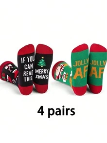 1/2/4 Pairs Men's Mid-Calf Colorful Fun Creative Socks, Christmas Funny Print Jacquard Mid-Calf Socks - Multicolor - View 9
