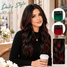 6Pcs Red & Green Clip-In Christmas Hair Extensions, Quick Clip Colorful Straight Hair Pieces With Christmas Atmosphere Hair Accessories, One-Piece Invisible Hair Clips, Easily Add Layers, Suitable For Christmas, Parties, Holidays, Daily Styling And Gifts - Multicolor - View 2