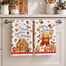 2pcs Gingerbread Man And Gingerbread House Pattern Christmas Kitchen Towels, Rectangular Hand Towels, Tea Towels, Dish Cloths, Suitable For Kitchen Cleaning, Home Baking, Christmas Party, Winter Holiday Home Decor And Christmas Gifts - Multicolor - View 1