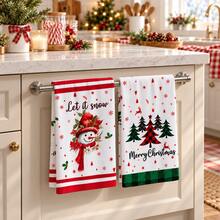 2pcs Snowman And Christmas Tree Pattern Christmas Kitchen Towels, American Country Style Rectangular Hand Towels, Tea Towels, Dish Cloths, Suitable For Kitchen Cleaning, Christmas Party, Winter Home Decor - Multicolor - View 4