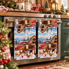 2pcs Farm Animal Winter Barn Pattern, Suitable For Kitchen, Bathroom, Toilet Holiday Kitchen Decor, Winter Home Decoration, Christmas Gift Set - Multicolor - View 4