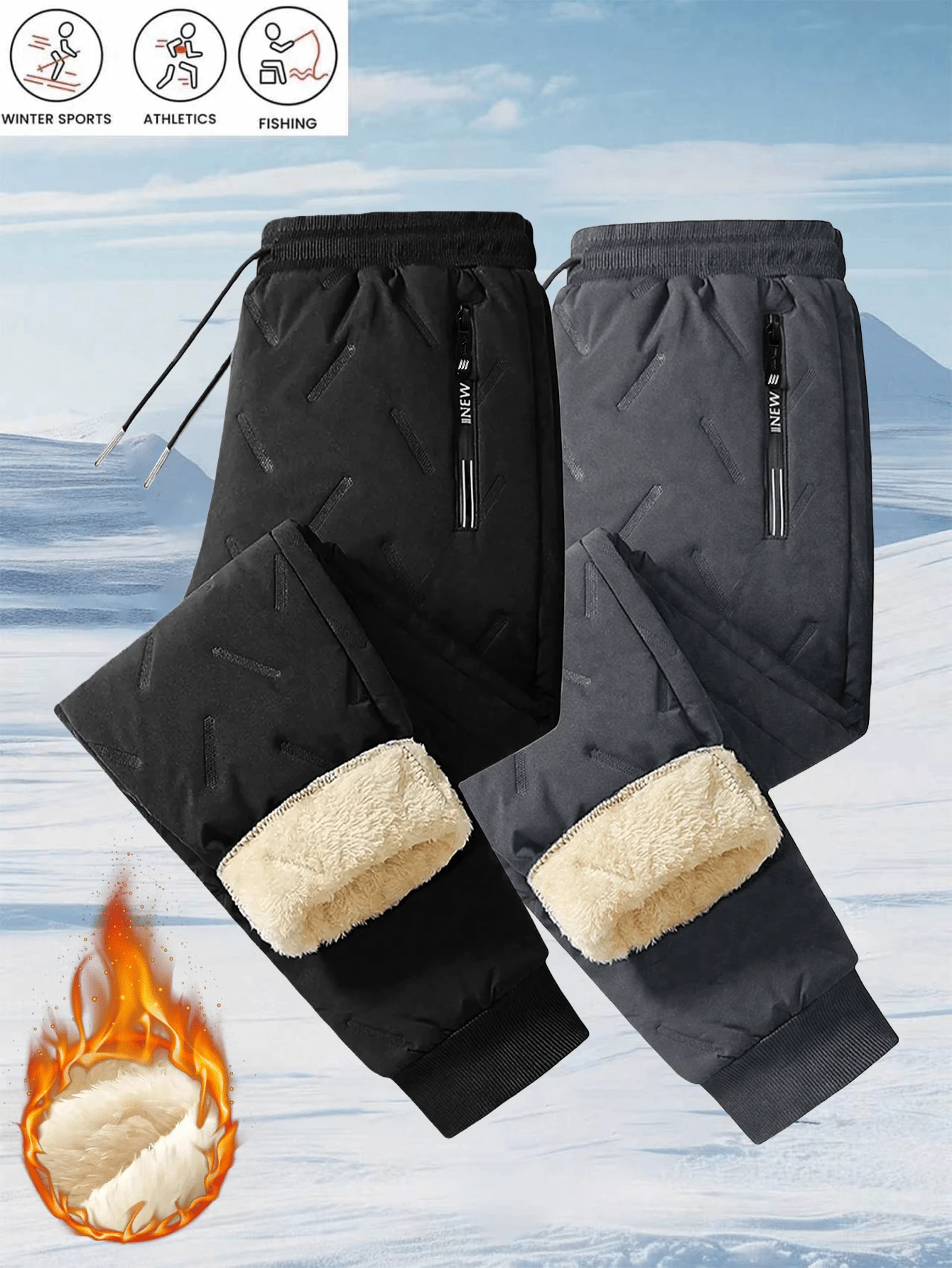 Women's Thermal Lined Thick Warm Pants, Drawstring Waist With Zipper Pockets, Winter Outdoor Sports Pants - Black - View 1