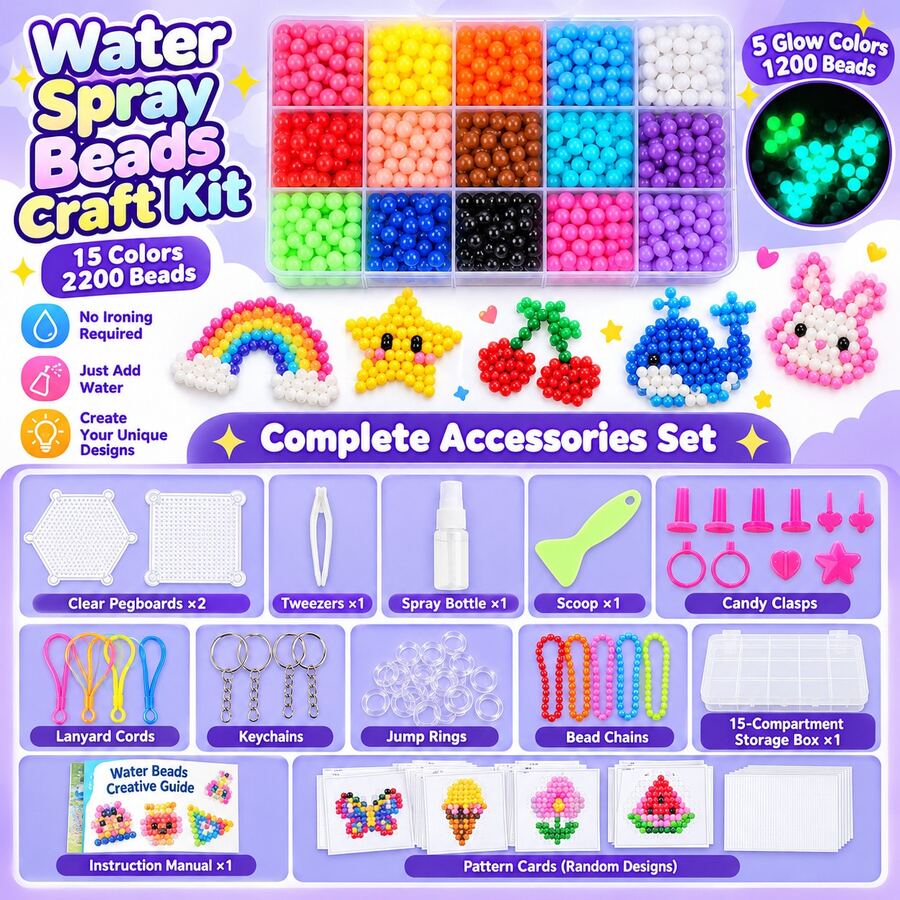 1pc Water Spray Beads Craft Kit, DIY Magic Water Beads Art Set, No Ironing Required, Creative Bead Craft Set With Pegboards, Spray Bottle And Accessories, DIY Handmade Decorations And Gift For Ages 14+ - Water Mist Magic Ball - View 1
