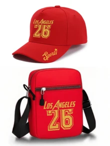1件/2件裝「Los Angeles 26」字母印花中性街頭風戶外運動棒球帽與斜背包，可調節，送給自己或朋友的禮物 - 彩色 - 查看 8