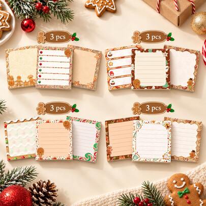 3 Packs, Brown Christmas Gingerbread Man Shaped Square Sticky Notes, Self-Adhesive Memo Pads, Suitable For Student Learning, Office Decoration, Christmas Gift, And DIY Crafts.