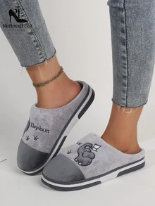 Women's Gray Cartoon Print Soft Bottom Comfortable Lightweight Slip-On Casual Indoor Slippers, Suitable For Spring, Autumn,Fluffy Slippers - Grey - View 5