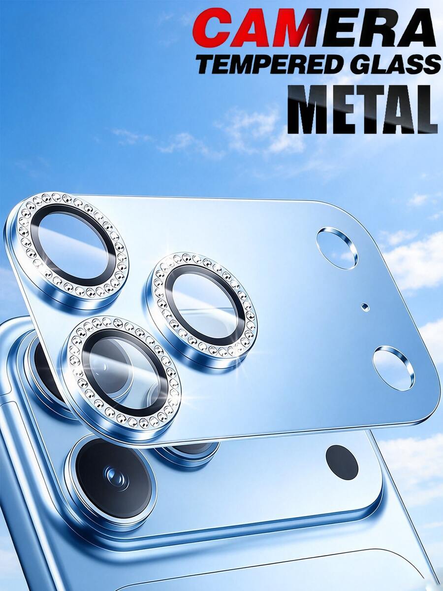 1pc Metal Matte Diamond Camera Lens Tempered Glass Protector, Shiny Rhinestone Full Coverage Camera Protection, Anti-Scratch Lens Protector Cover, Compatible With IPhone 18Promax 18Pro