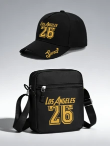 1件/2件裝「Los Angeles 26」字母印花中性街頭風戶外運動棒球帽與斜背包，可調節，送給自己或朋友的禮物 - 彩色 - 查看 1