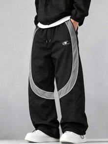 Winter Autumn Halloween Christmas Oktoberfest Vintage Men's Athletic Long Pants, Line & Color Block Design, Drawstring Waistband, Elastic Waist, Multiple Colors, Couple Gift - Black - View 5