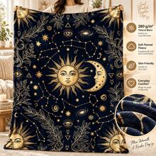 Sun Moon Star Print Flannel Throw Blanket, Vintage Mystical Constellation Symbol Soft Warm Blanket For Sofa Couch Home Decor - Multicolor - View 2