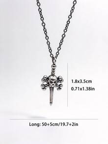 1pc Personalized Vintage Dark Style Stainless Steel Antique Silver Bone Skull Pendant Necklace For Men, Halloween Party Wear - Skull - View 10