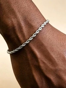 1pc Minimalist Silver Twisted Chain Bracelet, Men's Hip Hop Accessory, Valentine's Day - Silver - View 5