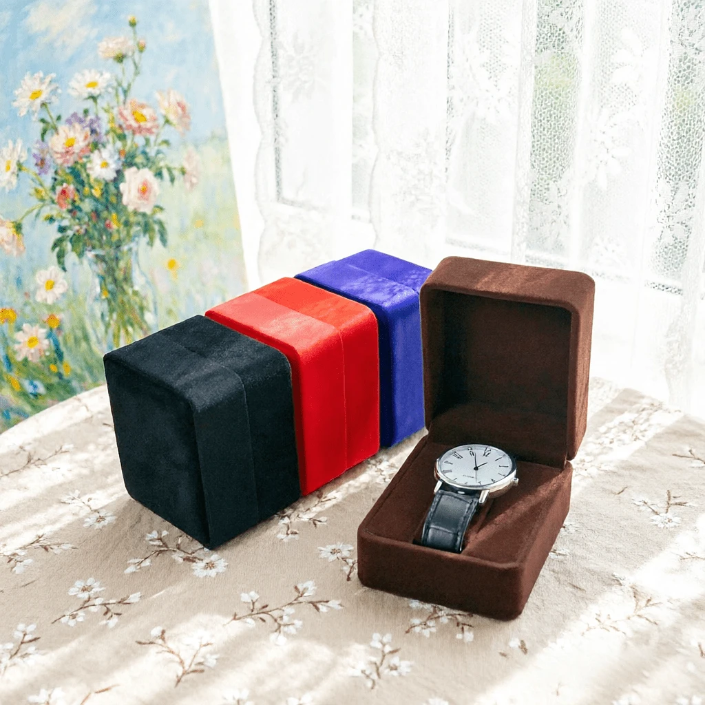 Premium Velvet Flip Top Watch Box, Rounded Design, Minimalist Watch & Bracelet Display Storage Box, Perfect Birthday & Holiday Gift - Same Style In Multiple Colors - View 1