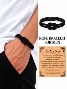 Men's Knotted Rope Bracelet With Message Card And Magnetic Clasp, 19.5cm Length, Birthday And Anniversary Gift For Son, Boyfriend Or Husband - Greeting Card Woven Bracelet - View 4