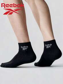 Reebok 3 Pairs Solid Color Mid-Calf Athletic Socks, Unisex, Breathable, Moisture-Wicking, Non-Stuffy, Elastic Ribbed Cuff, For Running, Fitness, Daily Casual Wear - Black - View 6