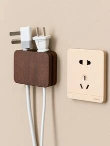 1pc Solid Wood Plug Storage Hook, Black Walnut No-Drill Power Cord Organizer, Wall-Mounted Socket Plug Organizer, Home Kitchen Bathroom Cable Management Decor - View 1