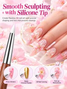 Silicone & Metal Dual-Head Nail Art Carving Pen, Suitable For Nail Design, Foil Stamping, Painting And Styling, Essential For Home DIY Nail Art - Multicolor - View 3