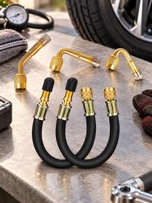 1 Set Tire Valve Stem Extension Kit, Flexible Inflation Hose Extension, 45° 90° 135° Brass Elbow Adapters, 8.25 Inch Black Rubber Hose, Valve Connector, Suitable For Cars, Trucks, SUVs, Motorcycles, Bicycles, RVs, Portable Air Pump Accessories - A - View 13