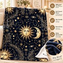 Sun Moon Star Print Flannel Throw Blanket, Vintage Mystical Constellation Symbol Soft Warm Blanket For Sofa Couch Home Decor - Multicolor - View 9