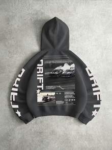 FRACTYR Men's JDM Modified Racing Drift Graphic Hoodie, Street Motorcycle Style Loose Casual Pullover - Dark Grey - View 5