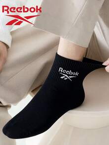 Reebok 3 Pairs Solid Color Mid-Calf Athletic Socks, Unisex, Breathable, Moisture-Wicking, Non-Stuffy, Elastic Ribbed Cuff, For Running, Fitness, Daily Casual Wear - Black - View 2