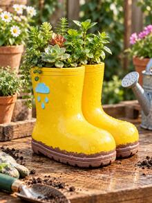 Pot Tanaman Sukulen Berbentuk Sepatu Bot Kecil dari Resin Berukuran 3,86 Inci – Desain Sepatu Bot Hujan yang Lucu, Pot Tanaman Unik untuk Dalam dan Luar Ruangan, Dekorasi Rumah dan Taman yang Menawan - A - View 6
