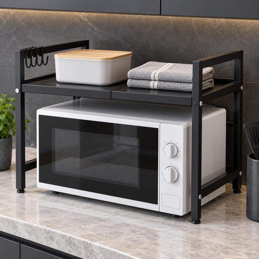 Adjustable Microwave Oven Rack Single Layer Kitchen Counter Storage Shelf - Single Layer - View 1